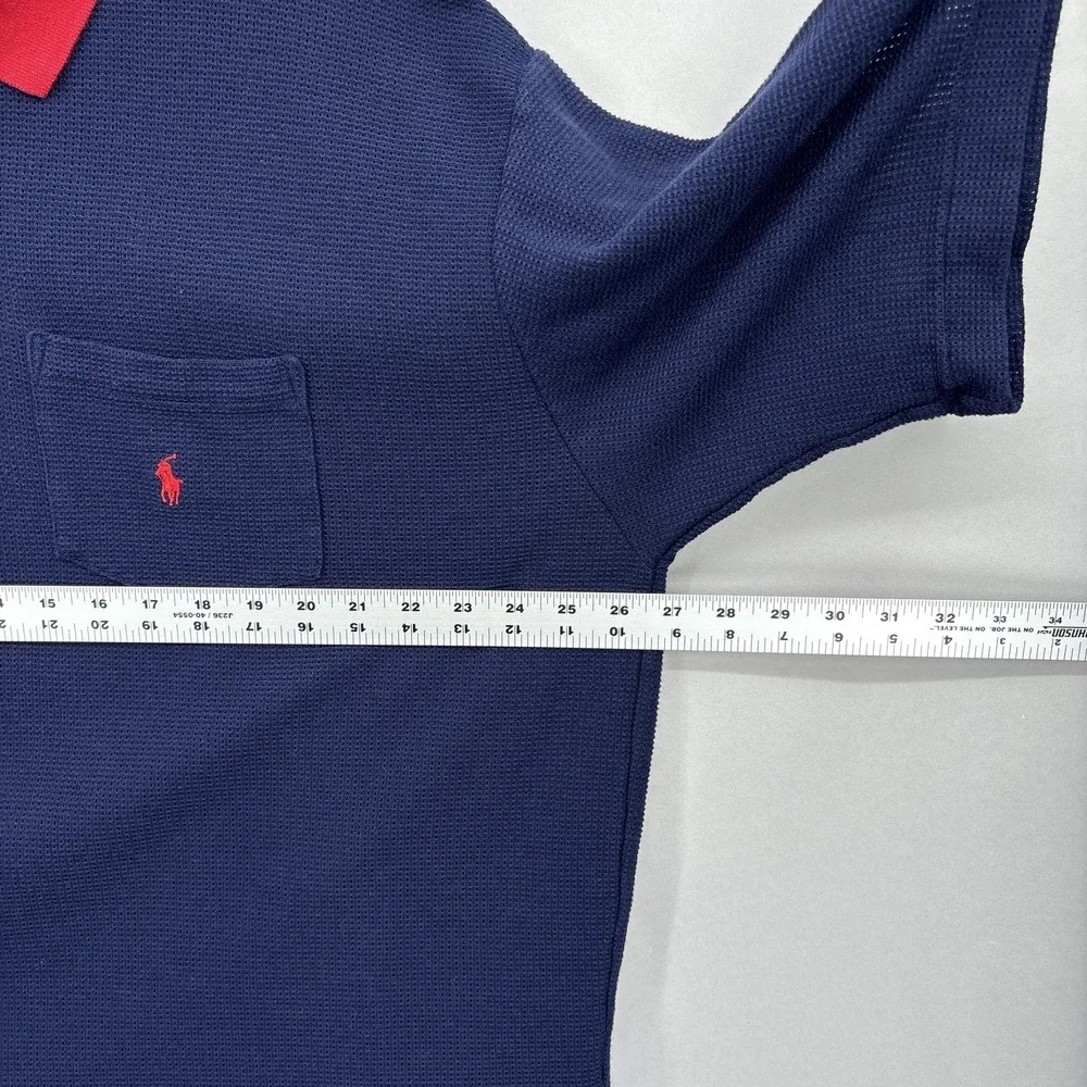 Vintage Polo Ralph Lauren Polo Shirt Mens XL Navy Red Collar Waffle Knit USA 90s